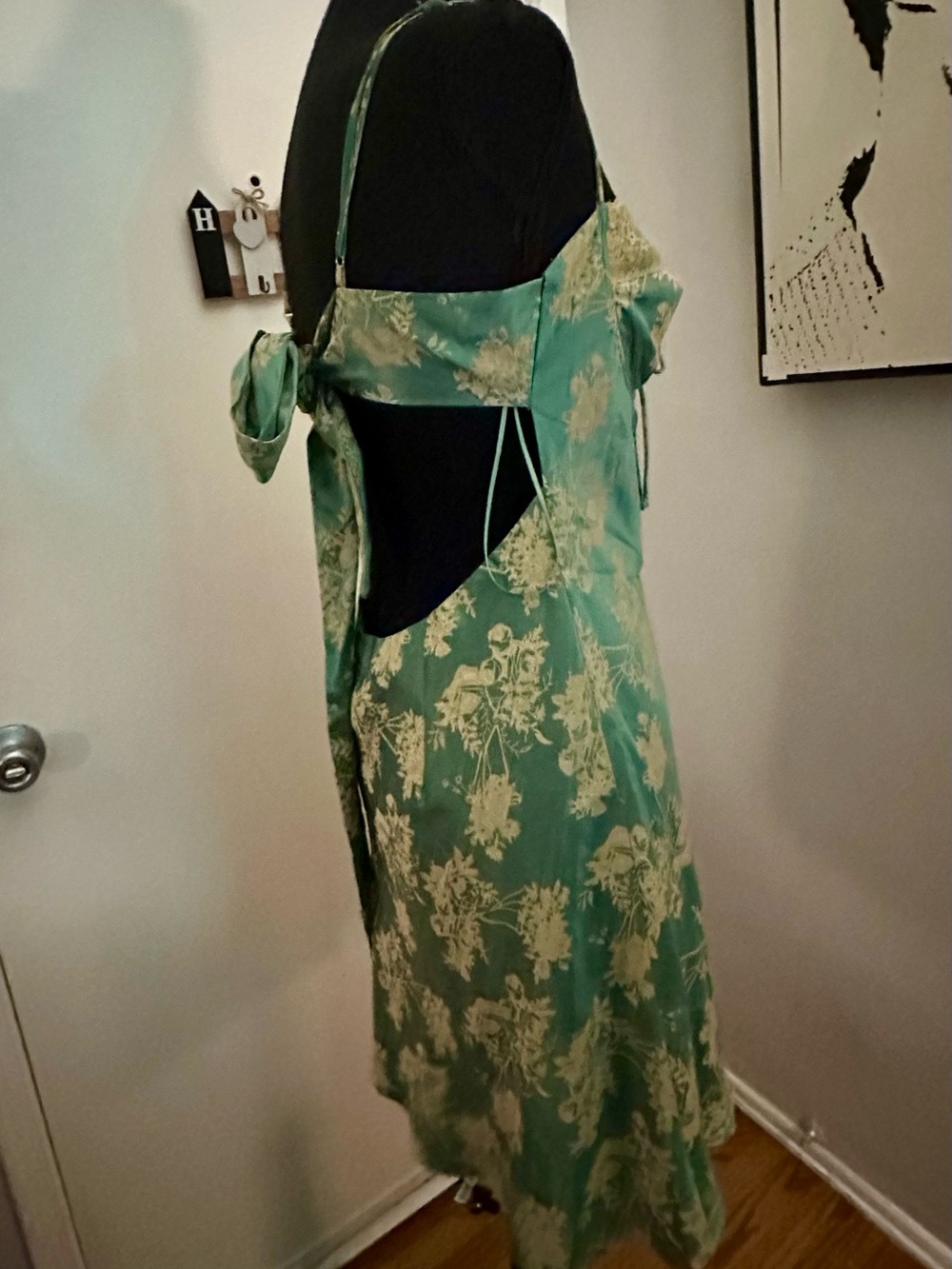 NWT Cotton Candy Green Satin Slip Dress with Cream Lace - Picture 2 of 4
